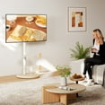 thumbnail image 3 of RTVR Mobile Floor TV Stand with Round Wooden Base for 32-65 inch Screens, Portable Swivel Tilt Adjustable TV Cart, Oak, 3 of 11