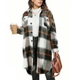 thumbnail image 2 of yardsong Long Fall Shackets for Women 2025 - Oversized Plaid Casual Button Down Flannel Shirt Jackets Tartan Woolen Coats Brown,XL, 2 of 3