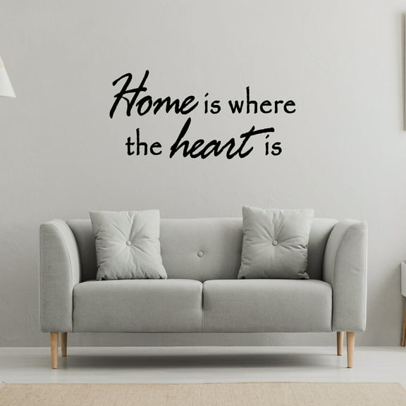 VWAQ Home Is Where the Heart Is Vinyl Wall Decal Quote Inspirational Art Sticker (Black 10"H X 22"W)