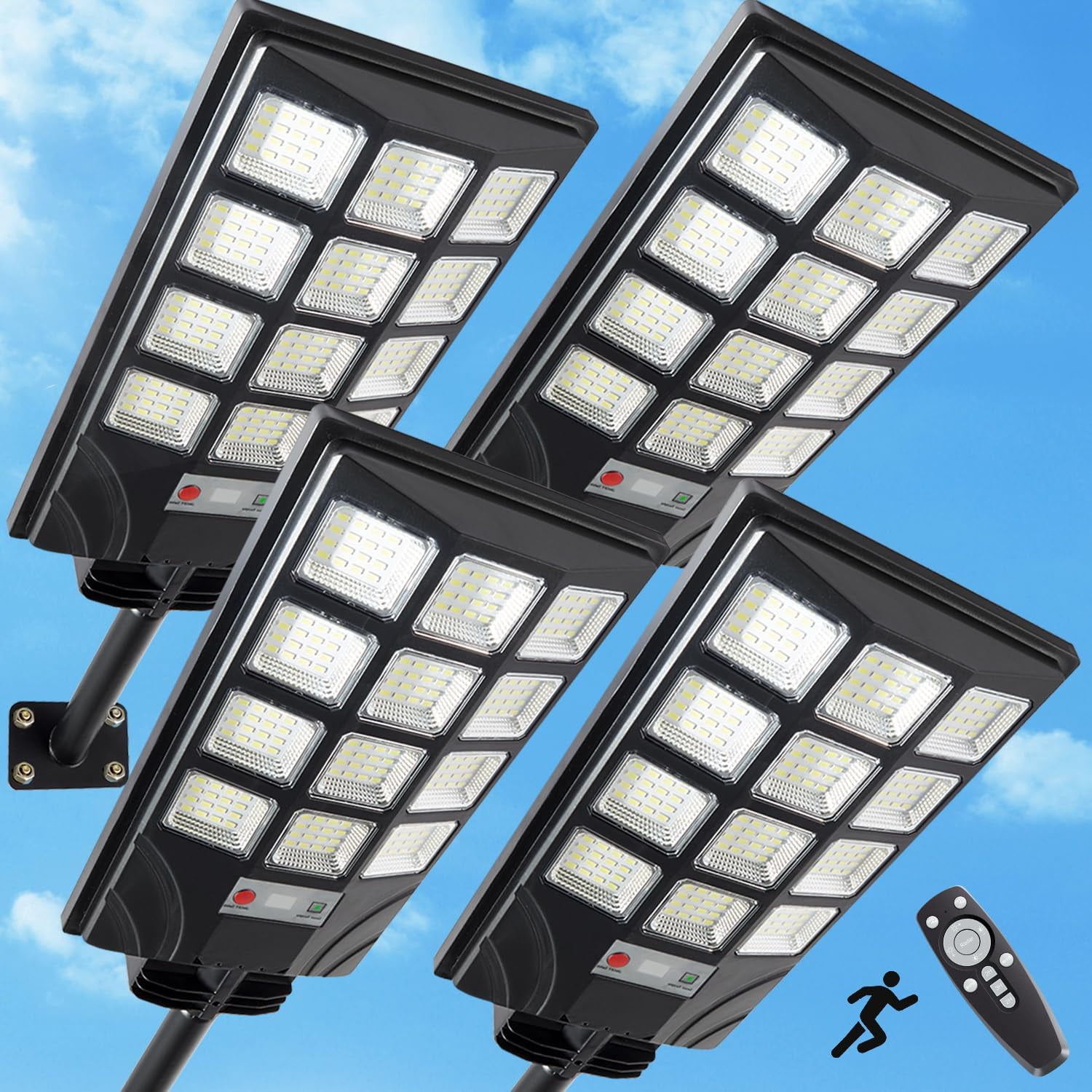 7000W Solar Street Lights - 2 Pack, 40000mAh Battery, IP67 Waterproof, Remote Control, For Parking Lots & Outdoor Areas