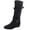 Black Boots, variant on Round Toe Double Buckle Wedge Mid Calf Boots Women Suede Fashion Boots for Daily Wear Black 40
