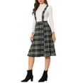 thumbnail image 4 of Falda de tirantes de tartán a cuadros para mujer Inspire Chic, vintage, de cintura alta, estilo A-line, midi, vestido overall, XS, negro, 4 of 6