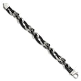 thumbnail image 3 of Stainless Steel Bracelet Contemporary Fancy Men's 12 mm 8 in Chisel Antiqued and Polished Skulls with Roses Black Leather, 3 of 6