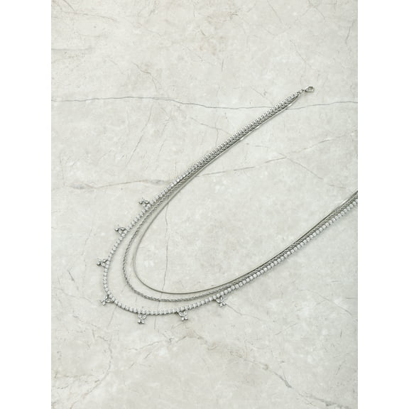 Believe by Brilliance Fine Silver Plated Triple Layer Necklace, 1 Piece