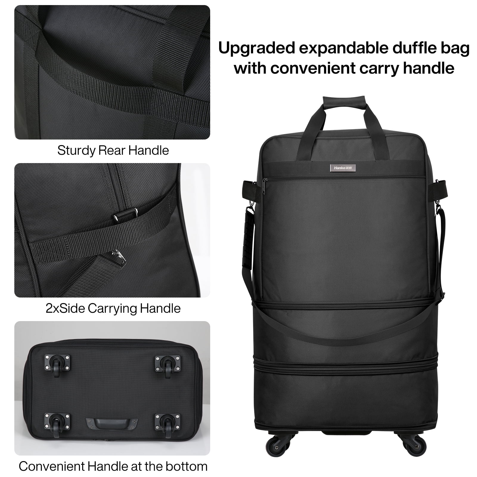 Hanke Suitcases with Wheels Expandable Foldable Luggage Bag Suitcase Collapsible Rolling Travel Bag Duffel Bag for Men Women Lightweight Suitcases,Black