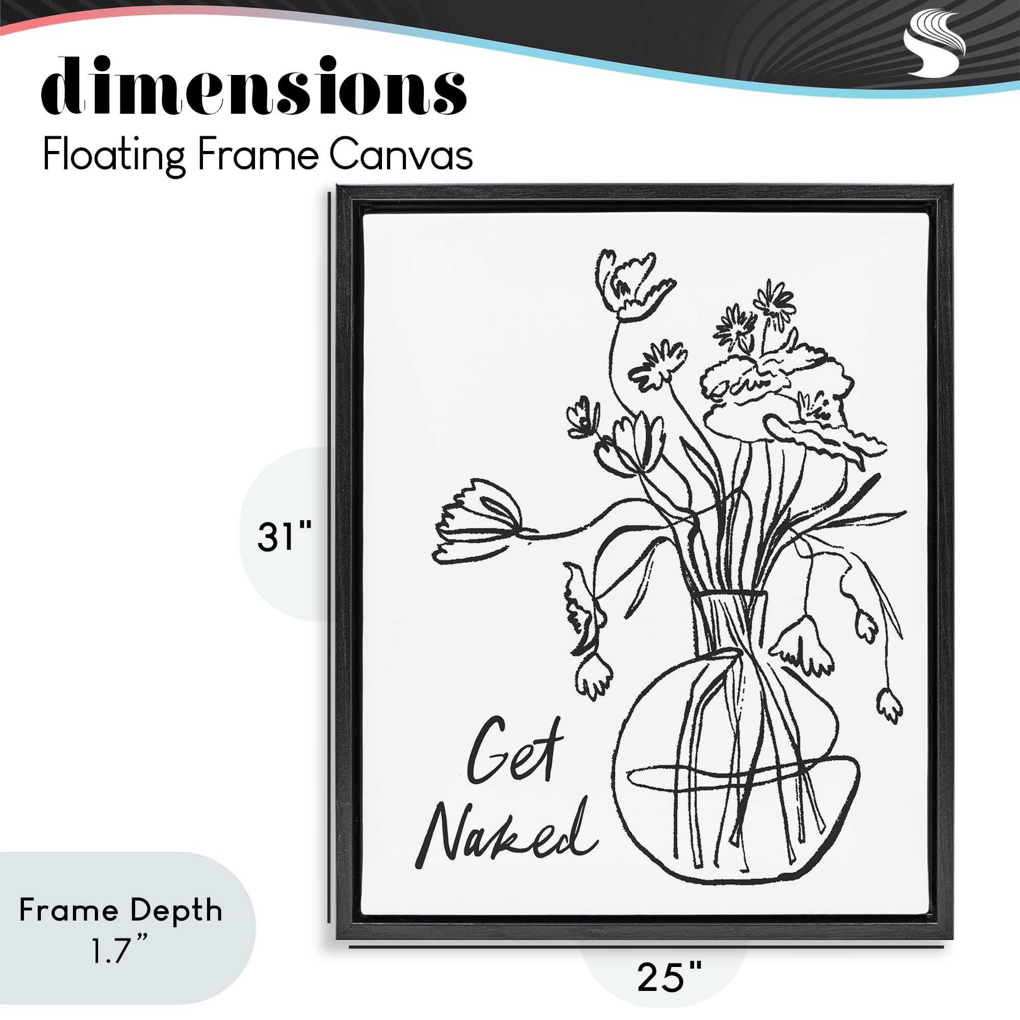 Stupell Industries Get Naked Flower Contour Black Framed Floater Canvas Wall Art, design by Lettered and Lined