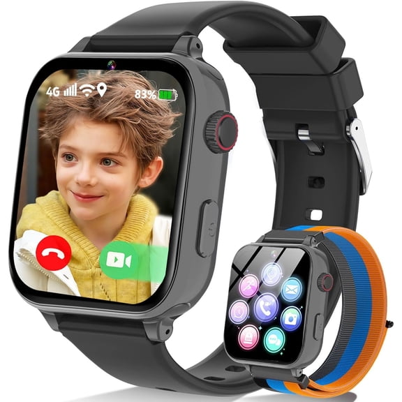 4G Watch Phone GPS, Smartwatch for Boys Girls Ages 4-12 with Video Call Chat Class Mode SOS Camera Parental App Watch Gifts for (Includes SIM Card) Grey