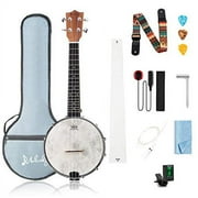 Mulucky 4 String Banjo Ukulele Concert 23 Inch Remo Drumhead Beginner Kit With Beginner Kit Truss Rod Gig Bag Tuner String Strap Picks - BU803