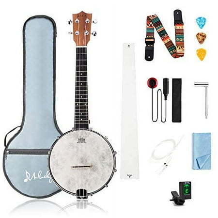 Mulucky 4 String Banjo Ukulele Concert 23 Inch Remo Drumhead Beginner Kit With Beginner Kit Truss Rod Gig Bag Tuner String Strap Picks - BU803