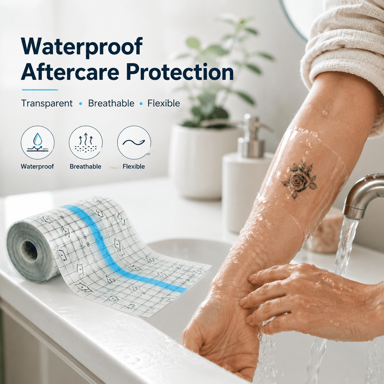 1M x 15cm Tattoo Aftercare Waterproof Bandage,Transparent Waterproof Adhesive Bandage Tape,Second Skin Healing Protective Bandages,Transparent Stretch Wound Dressing Tape