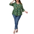thumbnail image 2 of Agnes Orinda Women's Plus Size Valentines Day Floral Blouses V Neck Ruffle 3/4 Sleeves Babydoll Peplum Tops 2X Green, 2 of 6