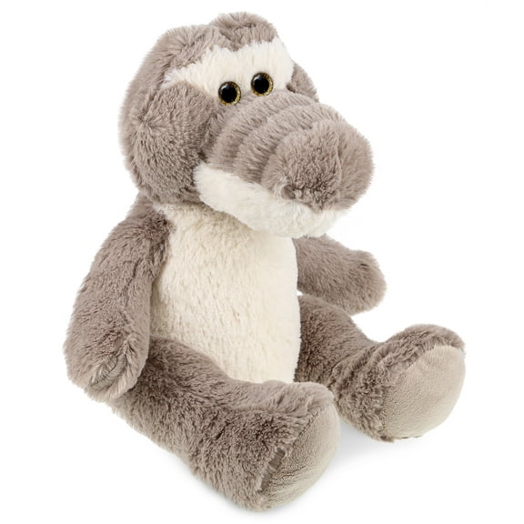 DolliBu Plush Alligator Stuffed Animal - Soft Fur Huggable Sitting Grey Alligator Adorable Playtime Plush Toy, Cute Animal Cuddle Gifts, Super Soft Plush Doll Animal Toy for Kids and Adults - 10 Inch