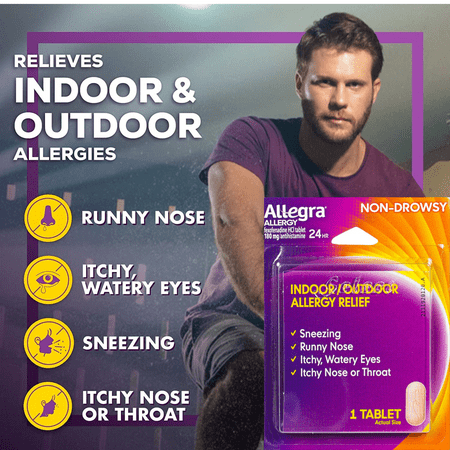 Allegra 24HR Adult Non-Drowsy Antihistamine Convenient On The Go Tablets, 24-Hour Allergy Relief, 180 mg 1 Tablet Per Pack,(Pack of 12)