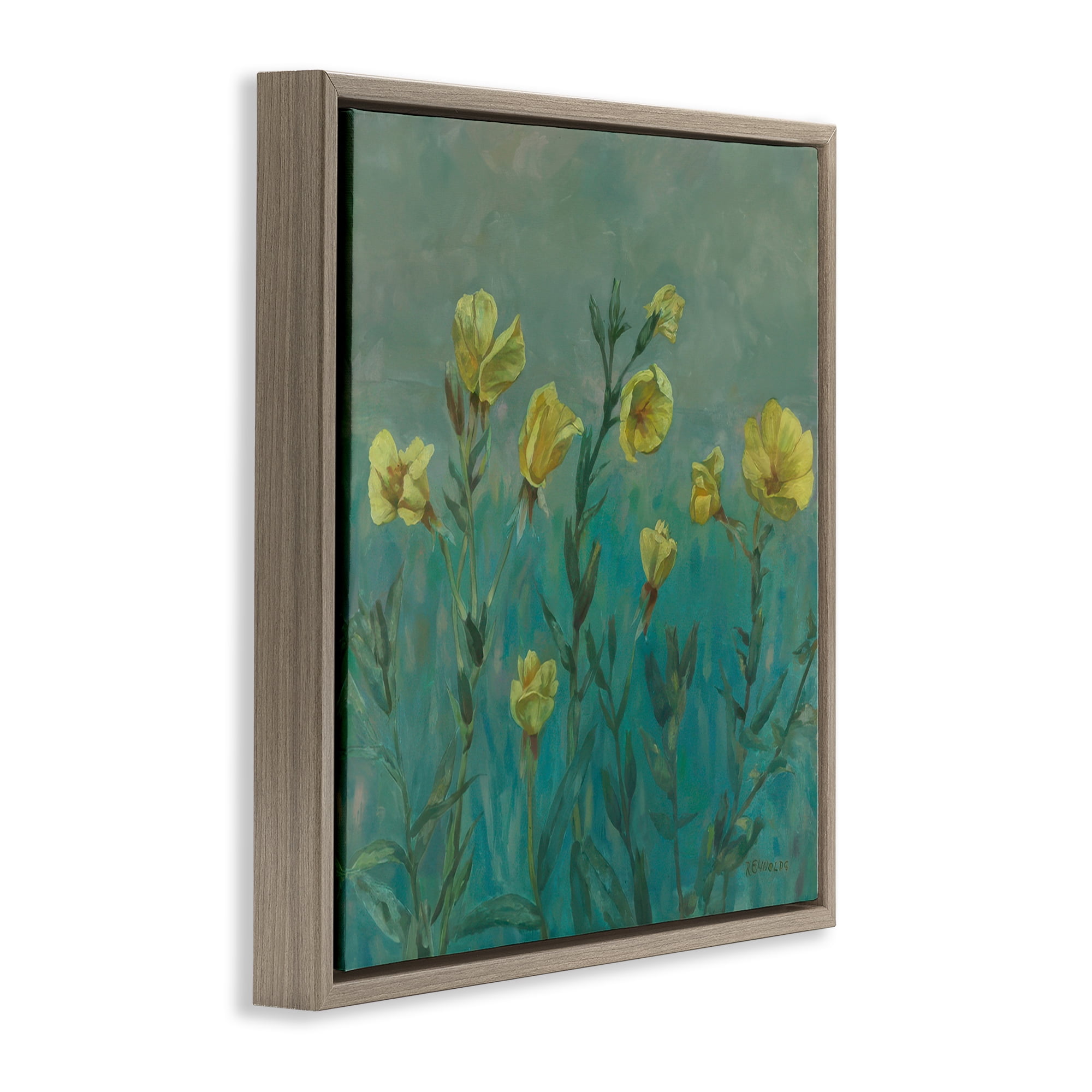 Stupell Industries Floral Buttercup Meadow Landscape & Nature Painting Brown Floater Framed Canvas Art Print Wall Art, 18 x 18
