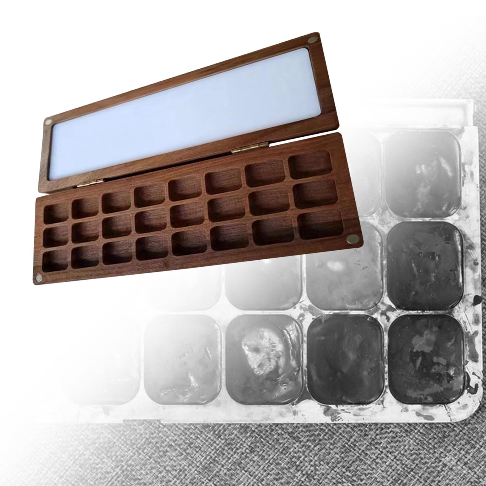 Milageto Empty Palette Box Wood Paint Tray 24 Grids Handcraft Acrylic Paint and Lid Paint