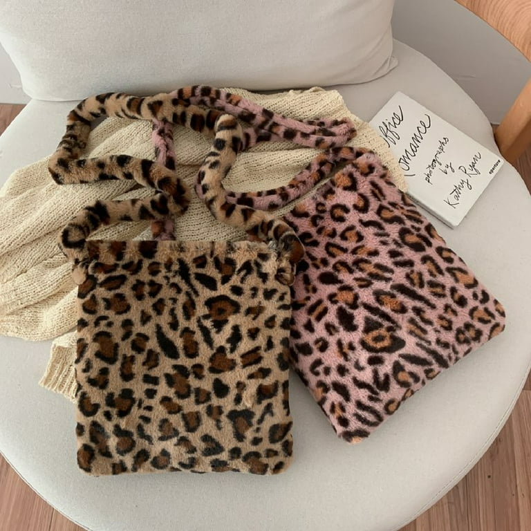 Hesroicy Crossbody Bag Women Leopard Print Plush Soft Shoulder