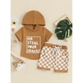 thumbnail image 3 of Aojekbee 2Pcs Baby Boy Summer Outfits Short Sleeve Hoodie + Pocket Checkerboard Shorts Set Toddler Clothes, 3 of 10