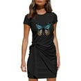 thumbnail image 1 of RXIRUCGD Robes d'Été pour Femmes Mode Décontractée Robe T-Shirt Robe Mini Robe de Plage Robe d'Été pour Dames Manches Courtes Col Rond Plissée Imprimée Nœud Ceinturée Robe Mini Irrégulière Robe de Travail Quotidienne, 1 of 6