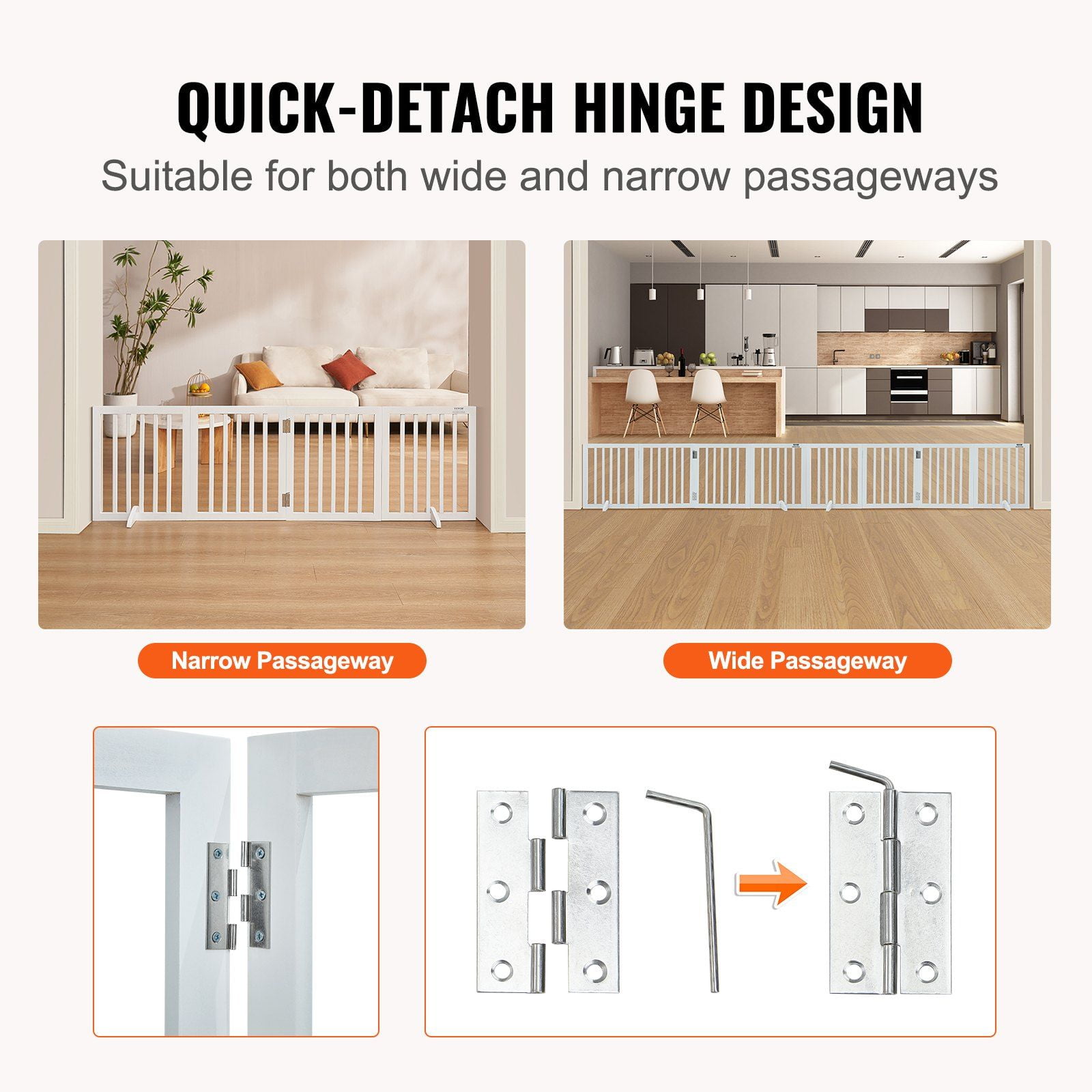 Freestanding Pet Barrier 4 Panel Folding Dog Gate Expandable to 80.3 Inches 24 Inch Height Quiet Foot Supported Indoor Dog Fence White