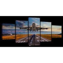 Elephant Stock Airplane Liftoff Wall Art - Horizontal Multi Panel Canvas - 5 Pieceliving Room Wall Decor - Photography Transportation Multi Panel - Gray And Silver Decor - 74" x 34"