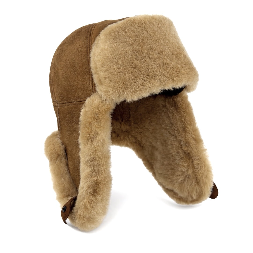 Leather Aviator Russian Ushanka Trapper Shearling Sheepskin Fur Ear Flap Waterproof Winter Hat (US, Alpha, X-Large, Cognac)