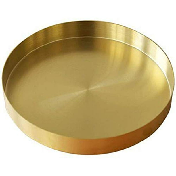 UniDes Round Brass Tray,Small Gold Decorative Tray Metal