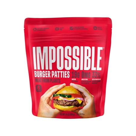 Impossible Foods Burger Patties Meat from Plants, 6 Frozen Patties, 24 oz