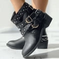 thumbnail image 4 of Joykidd Motorcycle Ankle Boots For Women Chunky Block Heel Short Booties Buckle Studded Gothic Moto Riding Boots with Side Zip for Casual Outings Daily Work, 4 of 8