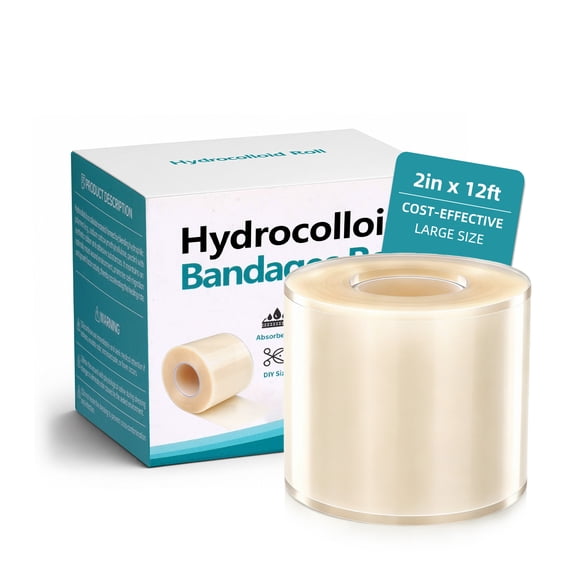 Hydrocolloid Dressing Roll for Wound Care, 2in*12ft, Cut-to-Size Patch, Hydrocolloid Bandages with Self-Adhesive, Ultra Absorbent, Flexible & Waterproof, First Aid Kit Essential