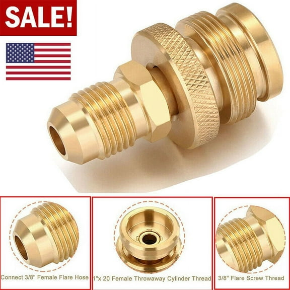 Ddong, 1 in x 20 Female Flare to 3/8 in Male Flare Propane Regulator Adapter, Gas Line Connector