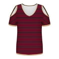 thumbnail image 5 of Kaemgyyd Summer Tops Womens Stripe Short Sleeve Cold Shoulder Tunic Tee V Neck Loose Casual Shirts Fashion, 5 of 6