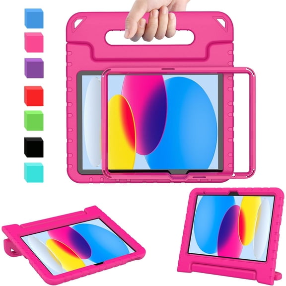 Kids Case for New iPad (A16) 11th Generation 11 Inch 2025, iPad 10th Generation 10.9" 2022 with Built-in Screen Protector Durable Shockproof Lightweight Handle Cover for i Pad 10/11 Gen, Rose
