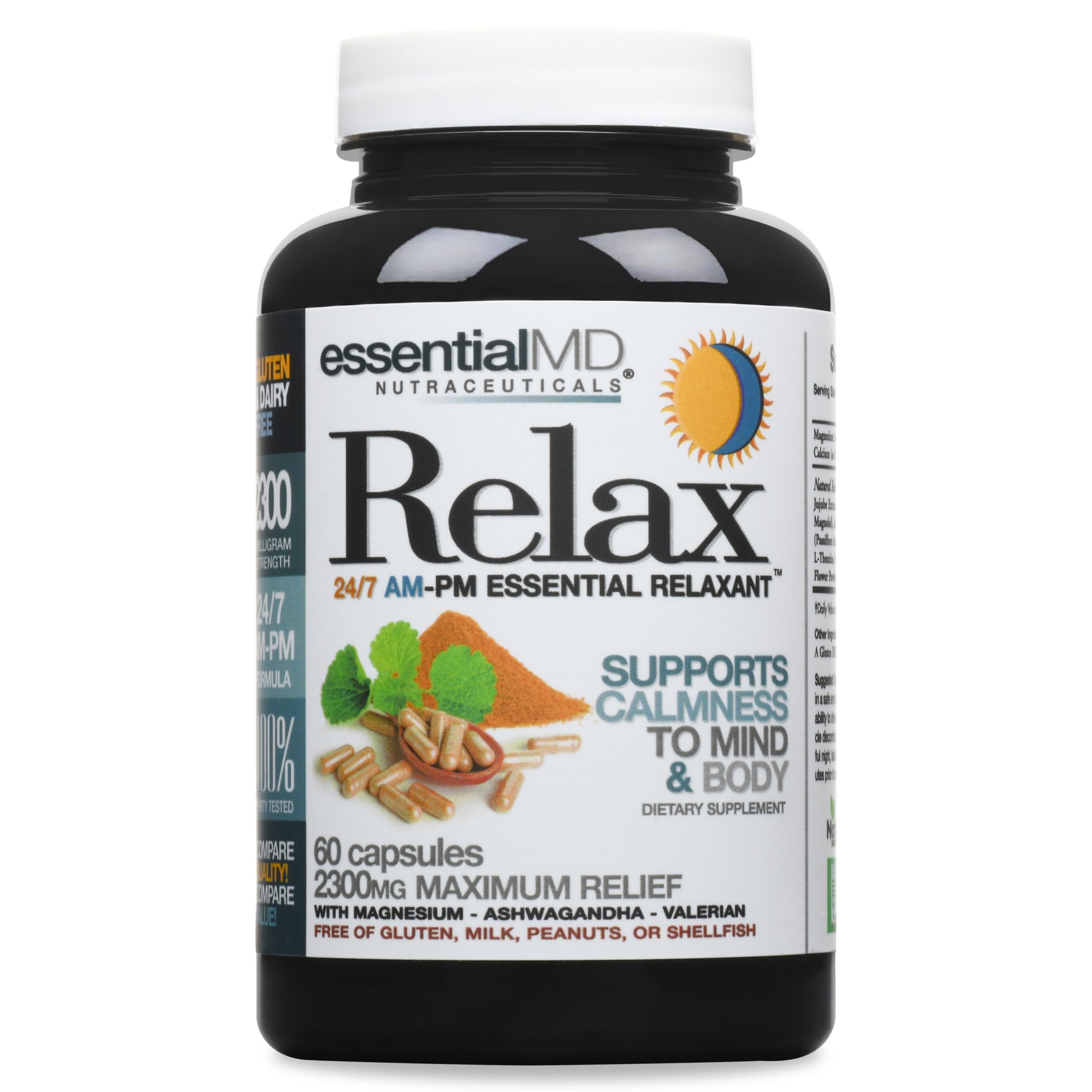 Natural Relax Essentials Day or Night Support by EssentialMD – 2,300 mg Maximum Strength for Stress Balance, Muscle Ease, and Tension Relief