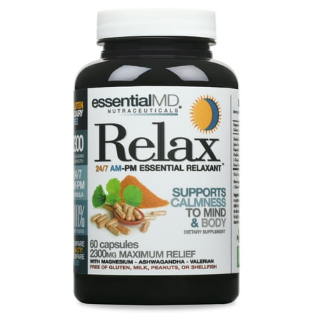 Natural Relax Essentials Day or Night Support by EssentialMD – 2,300 mg Maximum Strength for Stress Balance, Muscle Ease, and Tension Relief