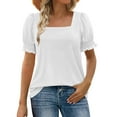 thumbnail image 2 of Under $10 Short Sleeve Tops for Women, Xunlbb Women's Casual Solid Square Neck Loose Short Sleeve T-shirt Blouses(White,XL), 2 of 7