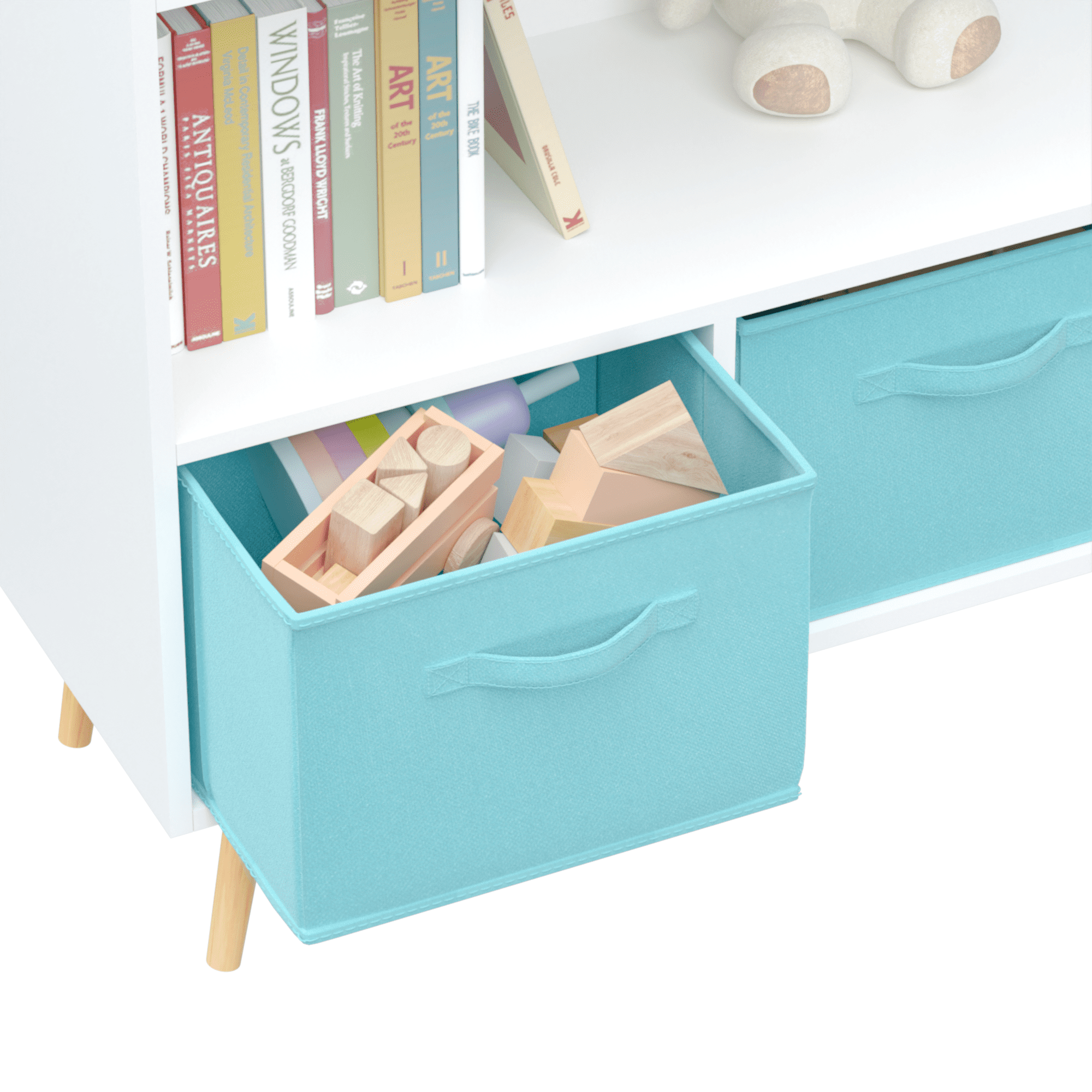 Jopath 4 Cube Kids Bookcase & Toy Storage Organizer with 3 Fabric Drawers for Playroom Storage,Blue