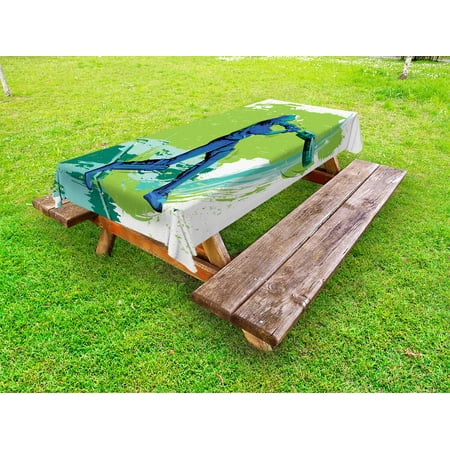 

Sports Outdoor Tablecloth Cricket Player Pitching Win Game Champion Team Paintbrush Effect Decorative Washable Fabric Picnic Table Cloth 58 X 84 Inches Navy Blue Turquoise Lime Green by Ambesonne