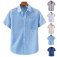 thumbnail image 2 of ZCFZJW Mens Button Down Linen Shirts Lightweight Short Sleeve Casual Collared Vacation Tees Shirt Summer Beach Untucked Tops with Pockets Gray XXL, 2 of 4