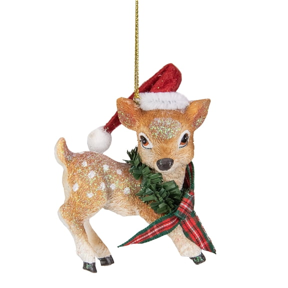Northlight Fawn Reindeer Wearing Santa Hat Christmas Ornament - 3" - Brown and Red