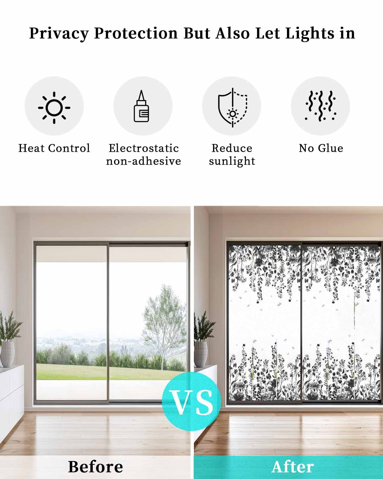 Window Privacy Film Grey Botanical Stained Glass Window Film Decorative Sun Block Window Cover Dragonfly Flower Leaf Retro Ink Style Window Clings Static Adhesive Sticker for Bathroom 29.5"x78.7"