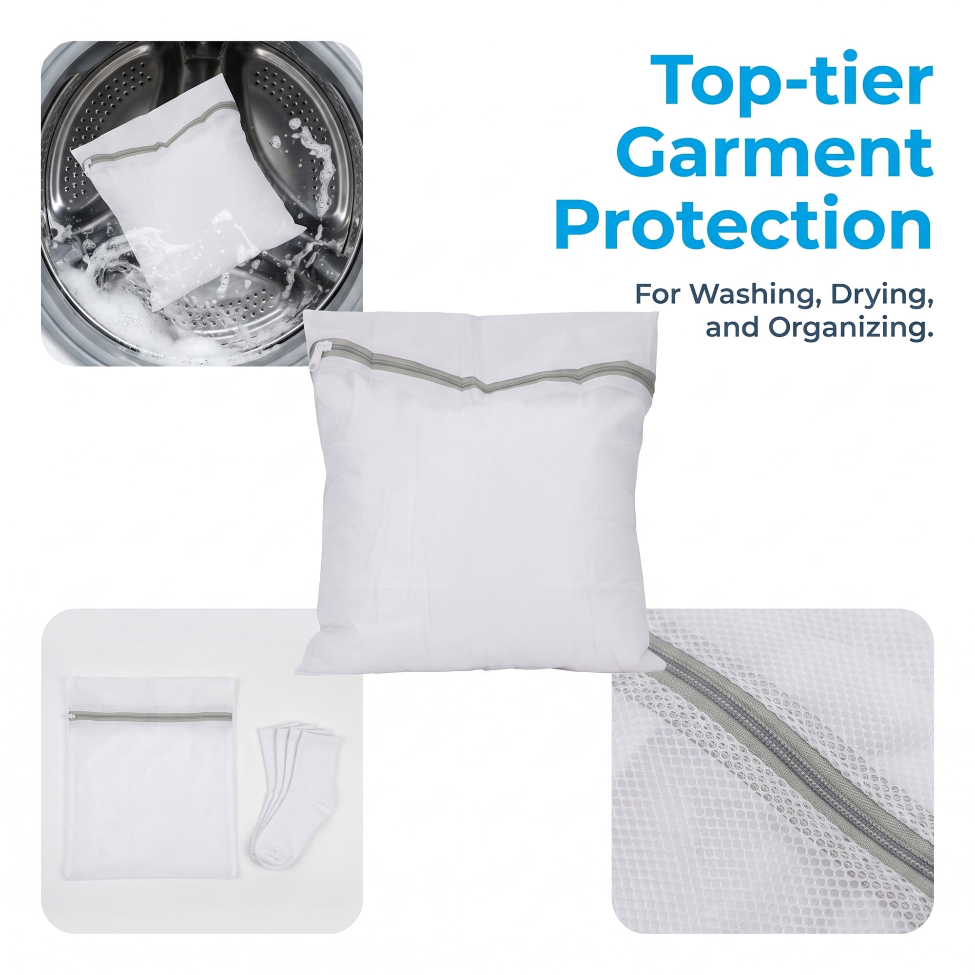 Unique Bargains 3Pcs Polyester Mesh Laundry Bags with Zipper White-Gray 9.8" x 11.8"