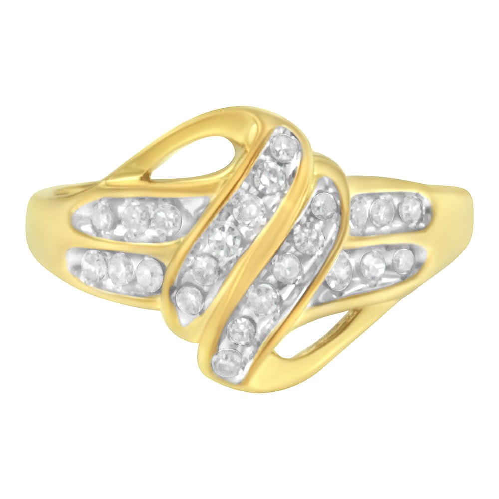 IGI Certified 10k Yellow Gold 0.06 Ct Diamond Interlocking Heart Ring 