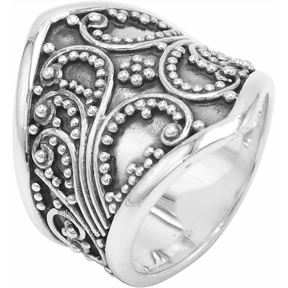 Earth Gems Jewelry Sterling Silver Band Ring Unique Design Wide Band Handmade Jewelry for Women