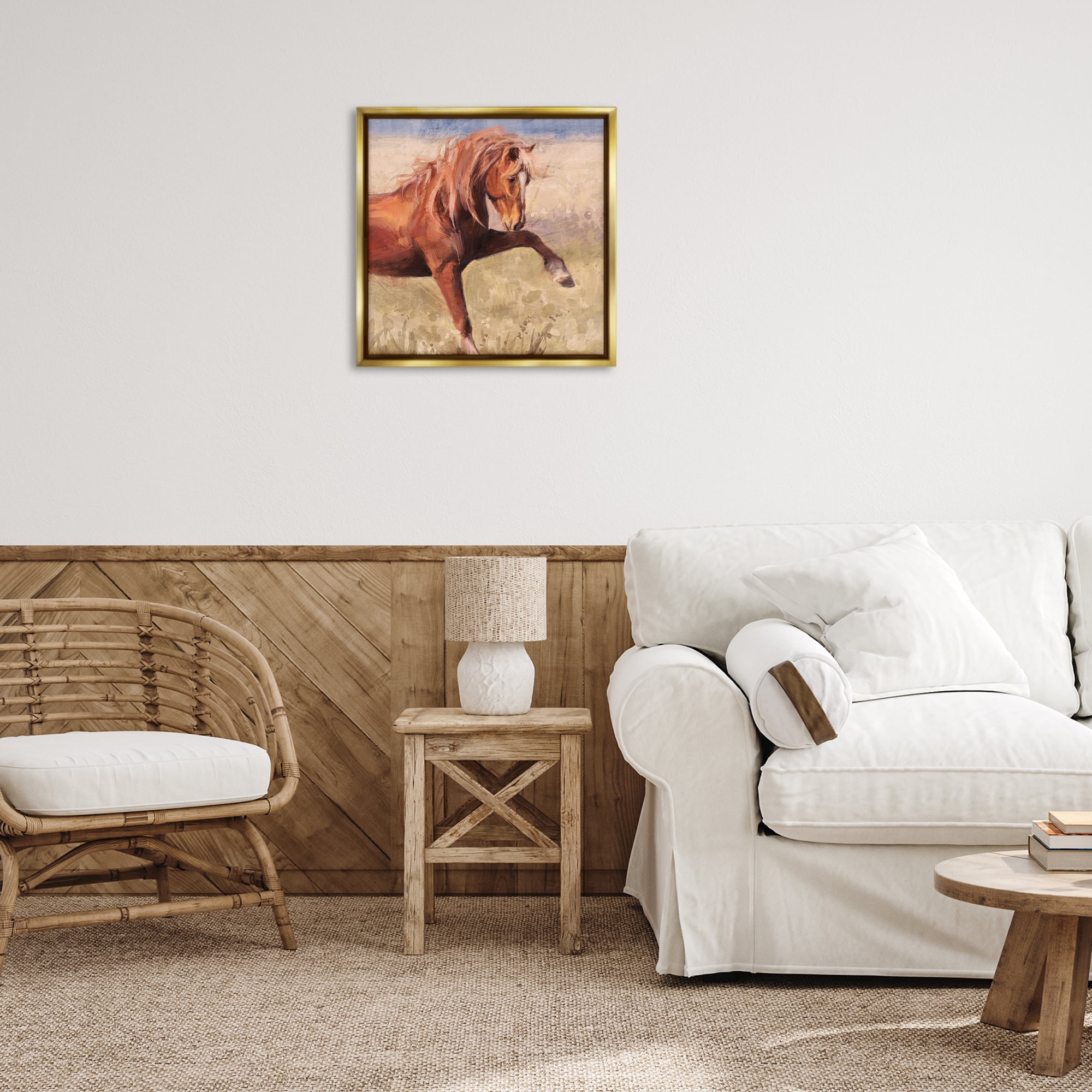 Stupell Industries The Red Stallion Portrait Animals & Insects Painting Gold Floater Framed Canvas Art Print Wall Art, 25 x 25