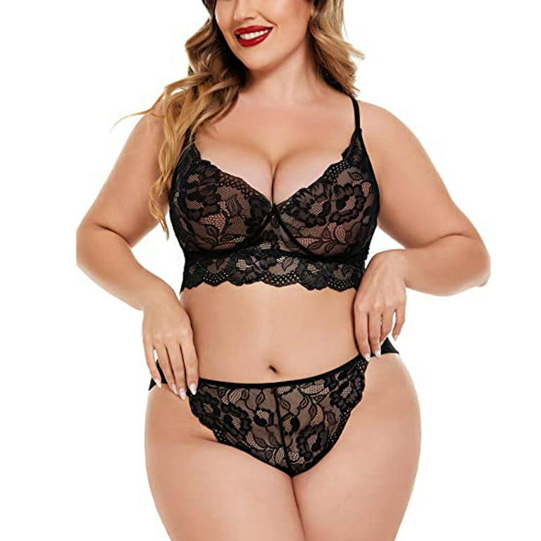 Women's Sexy Lingerie Set Cut Out Heart Two Piece Bra and Panty Set Plus  Size Strapless Bra for Women (Black, One Size)