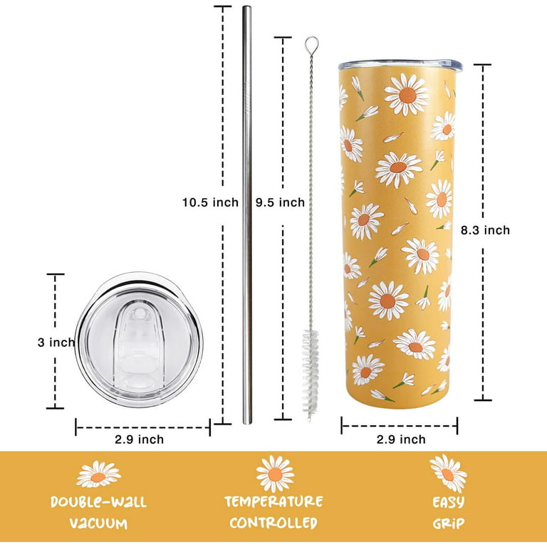 20oz Daisy Coffee Tumbler with Lid and Straw,Reusable  Stainless Steel Tumbler Cups Vacuum Insulated Travel Tumbler，mint Thermos  Travel Coffee Mug，Daisy Gifts for Women,Mom,Friends: Tumblers & Water  Glasses