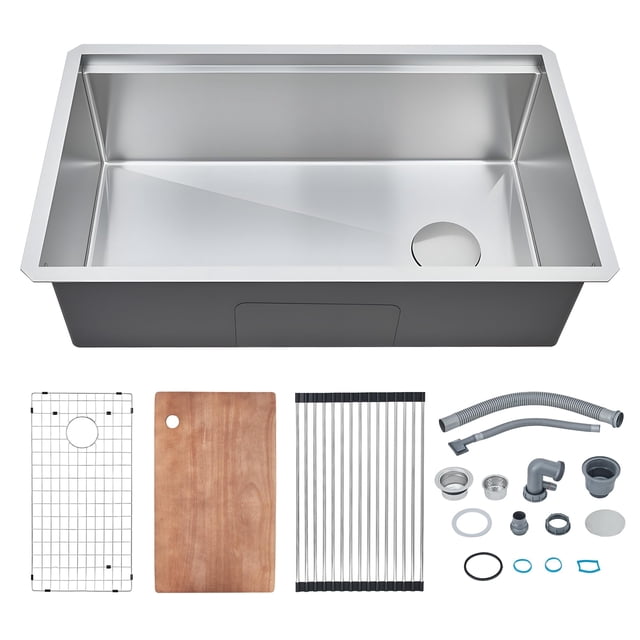 GloryStar Stainless Steel Kitchen Sink, Modern Undermount Workstation Single Bowl, Includes Useful Accessories, Multi-Functional Prep Basin for Home and Restaurant Applications