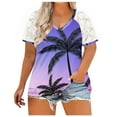 thumbnail image 2 of Hauts d'Été Grande Taille pour Femmes Hauts en Dentelle pour Femmes Blouses d'Été Patchwork Imprimé Amples Grande Taille Col en V Manches Courtes T-Shirts Col en V Femmes en Solde, 2 of 5