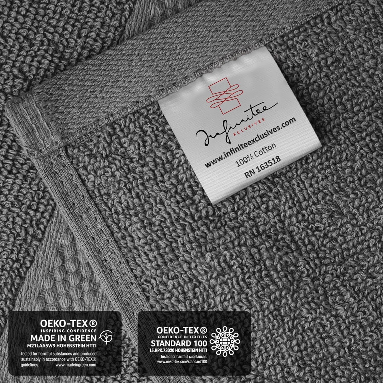 Infinitee Xclusives Premium Hand Towels - 100% Cotton - Dark Gray | 16x28 inches | Pack of 6