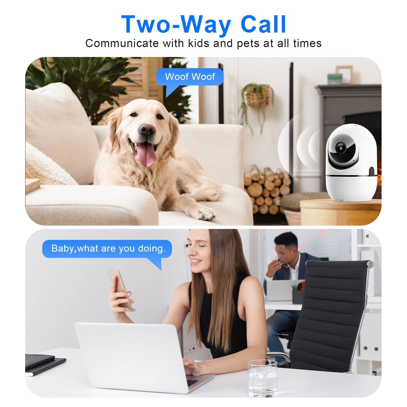 Wireless Indoor Security Camera 360° Pet Dog Baby Monitor with Motion Tracking, Two Way Audio, IR Night Vision, 5/2.4GHz WiFi, Alexa & Phone App Compatible